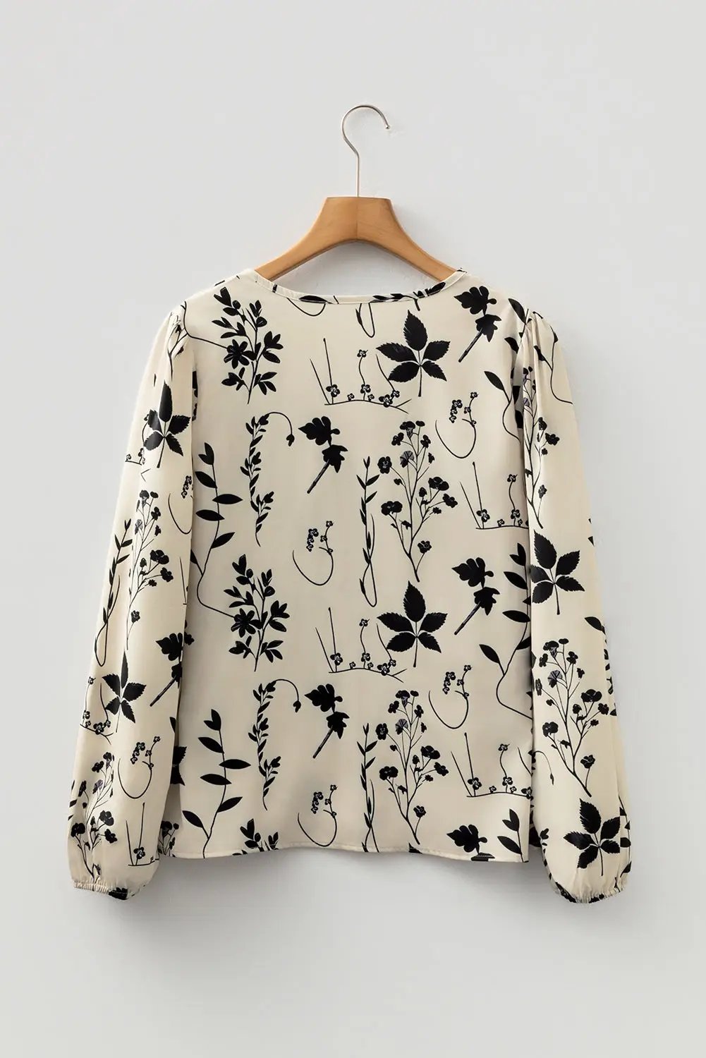 Premium Khaki Botanical Floral Print Split Neck Long Sleeve Blouse Dear-Lover Dropshipping